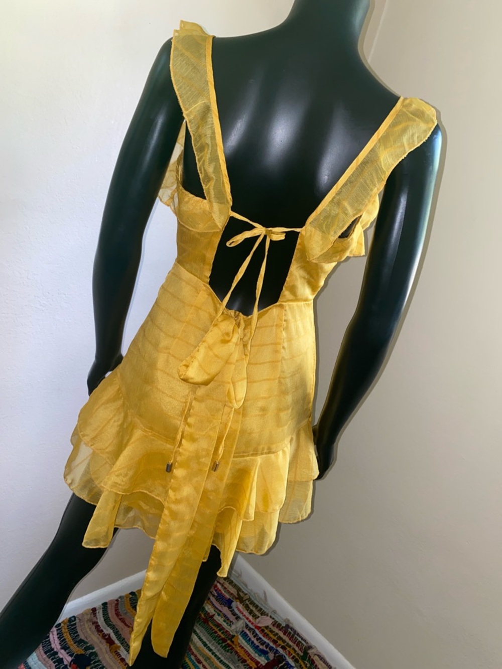 Yellow Ruffle V-Neck Women's Dress - Picture 8 of 13